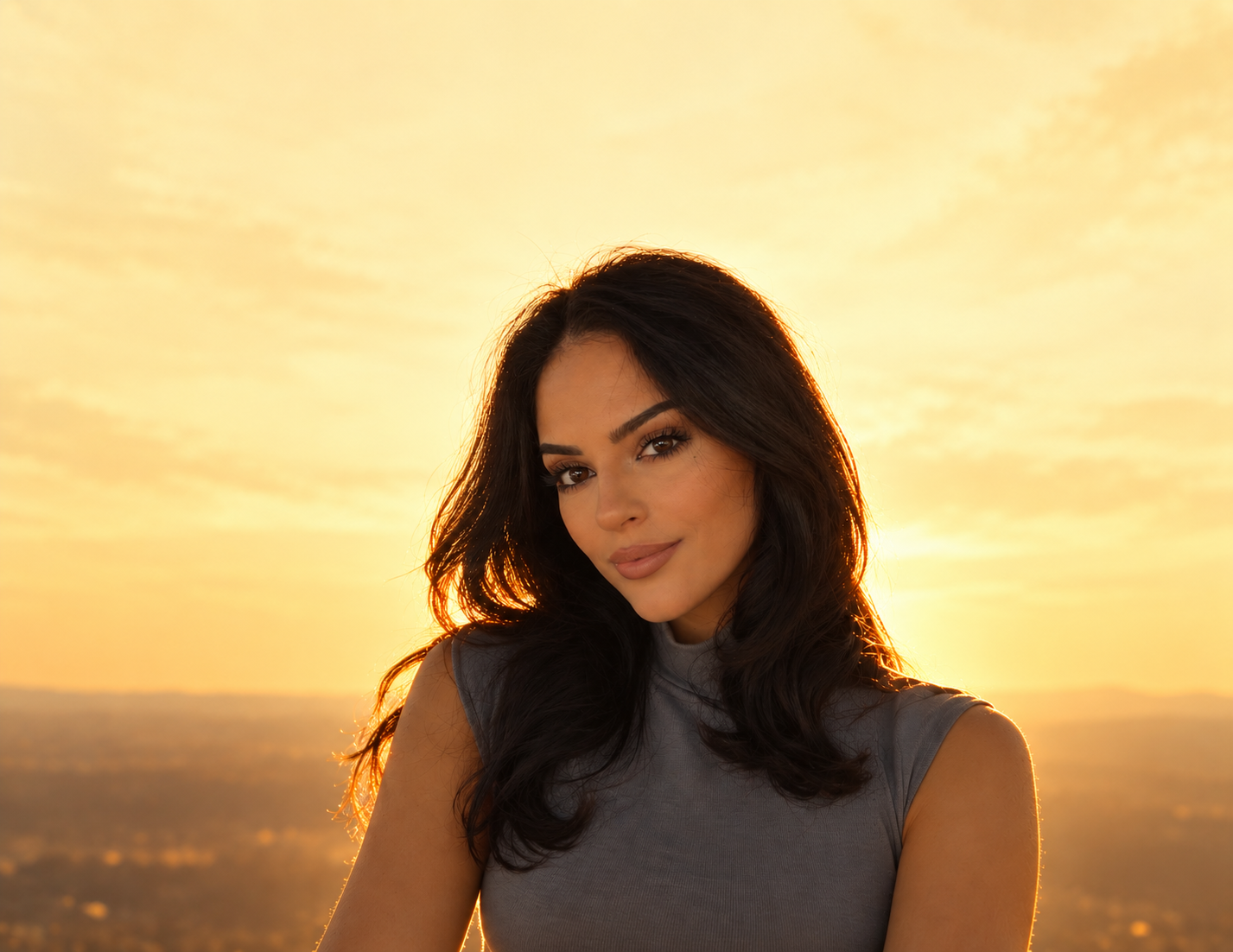 Portrait against a warm golden sky